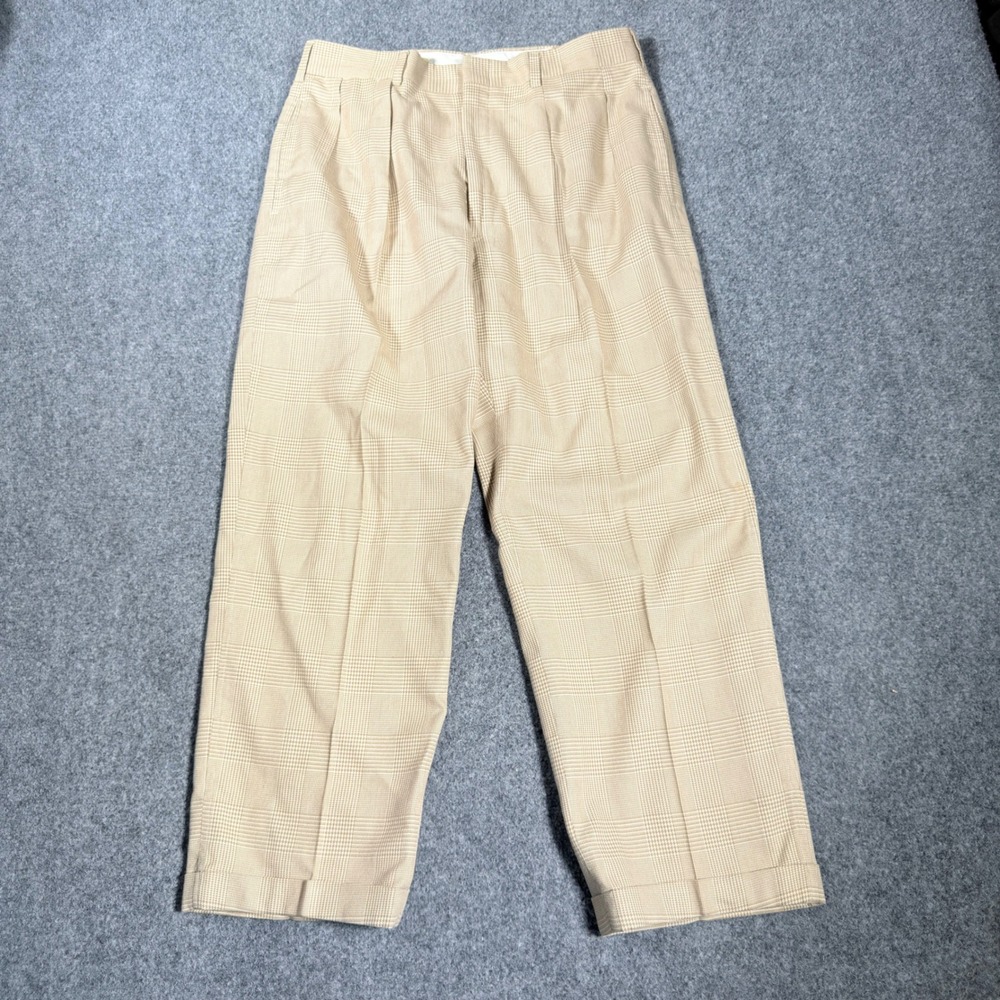 Vintage Polo Ralph Lauren Glen Plaid Pleated Cuffed Wool Trousers Mens 30x26